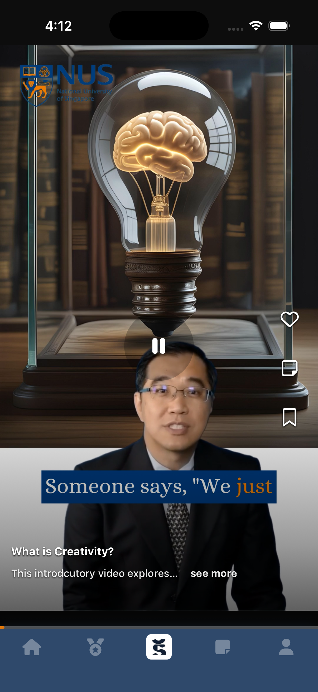 A story-driven learning video playing in the current SPARK mobile app