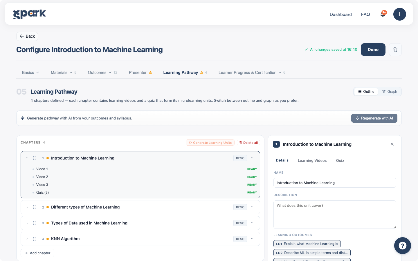Introduction to Machine Learning pathway with a chapter selected
