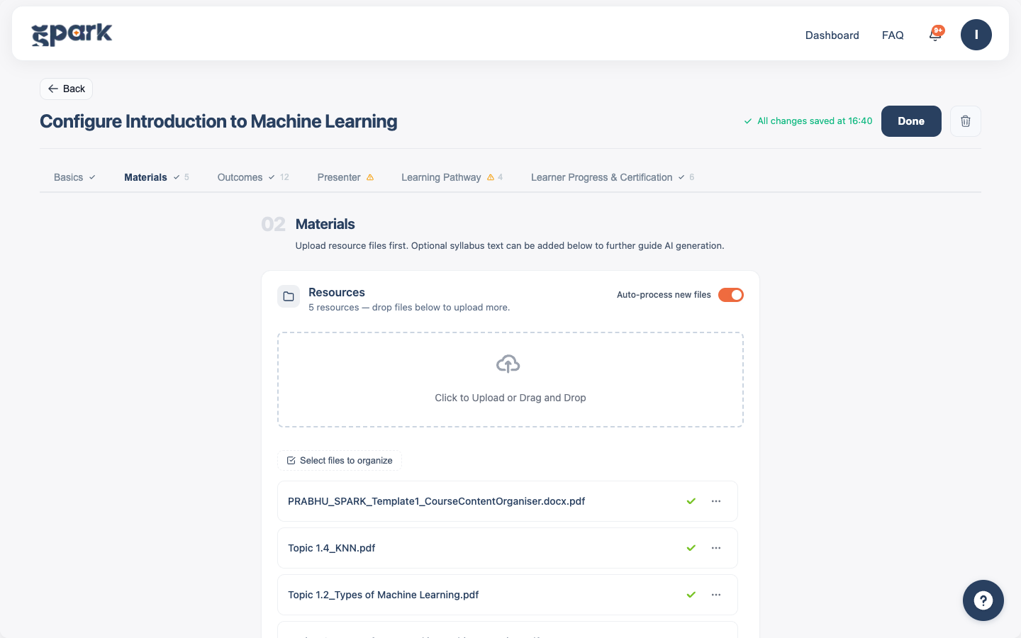 Introduction to Machine Learning materials and file upload interface
