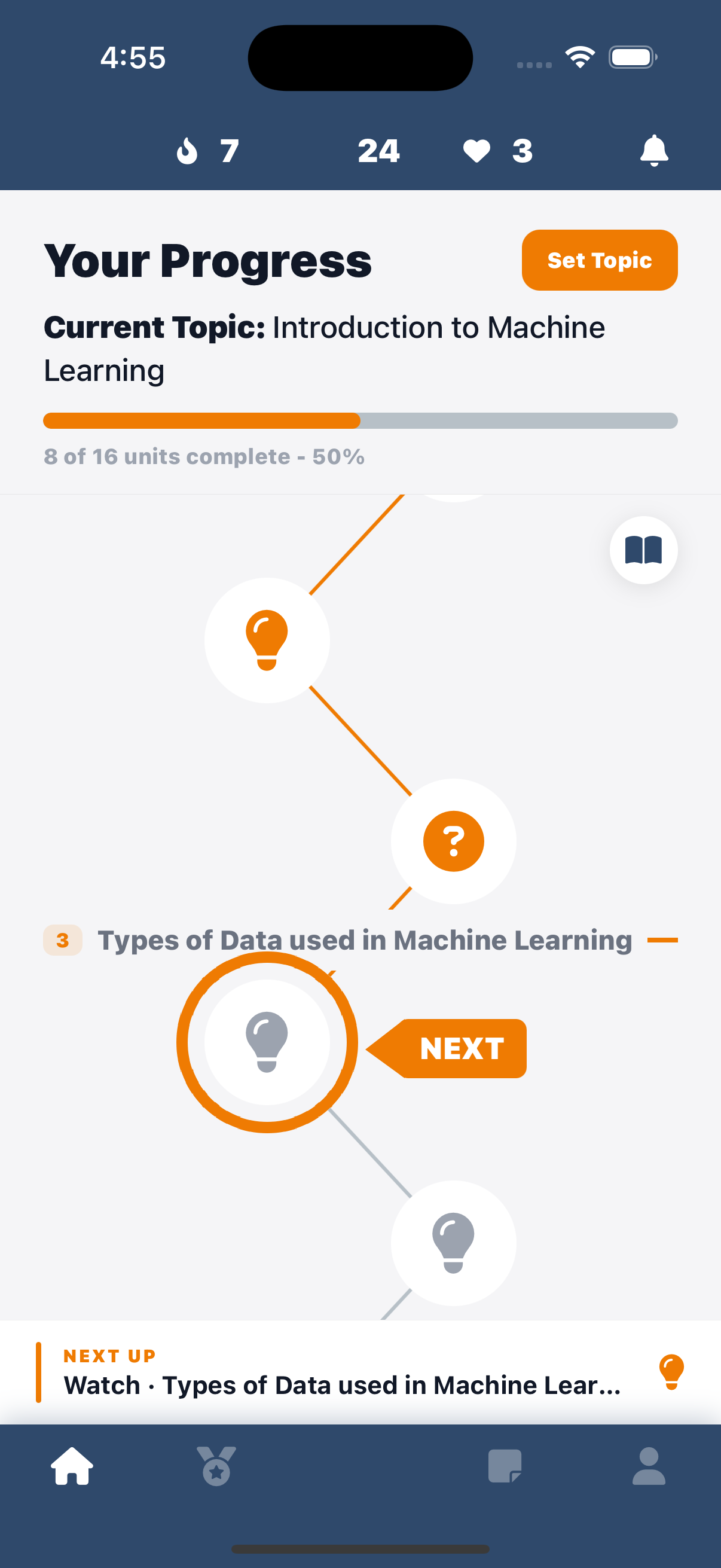 Introduction to Machine Learning at fifty percent in the SPARK mobile app