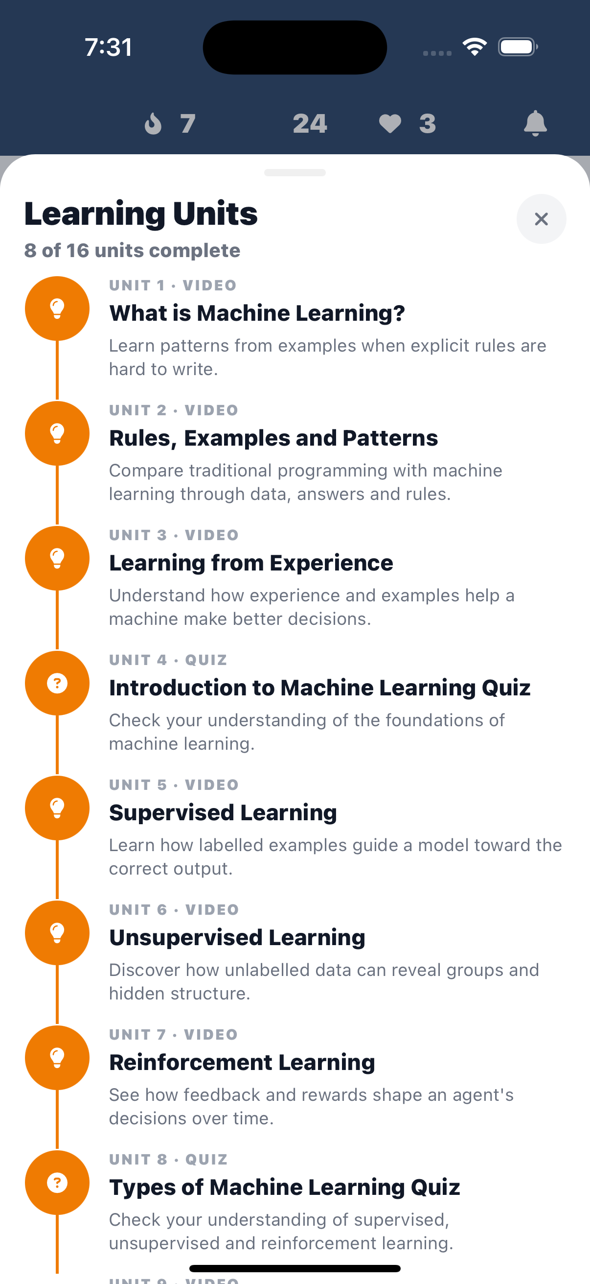 Expanded Introduction to Machine Learning unit details in the SPARK app